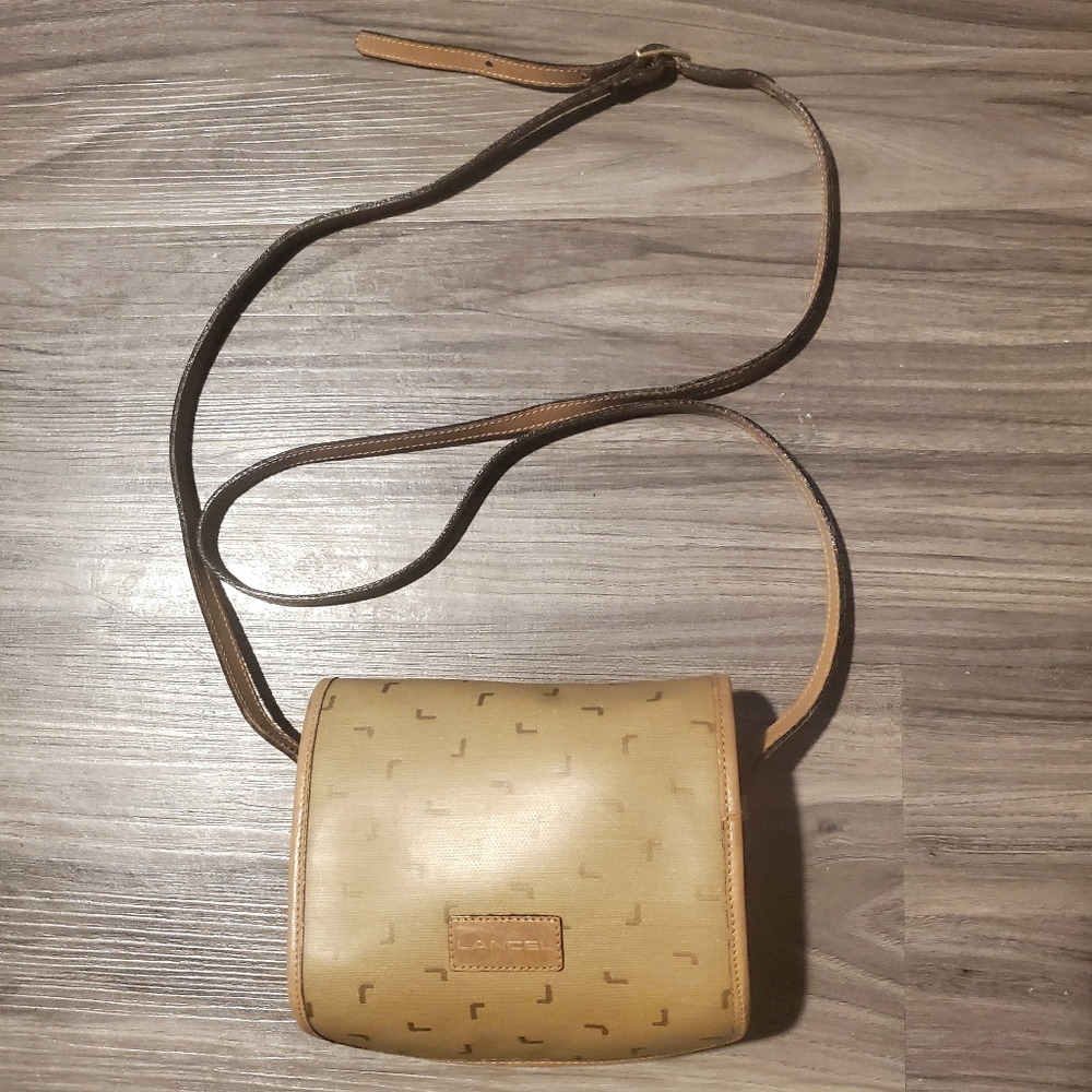 LANCEL Beige Canvas Coated Flap Bag